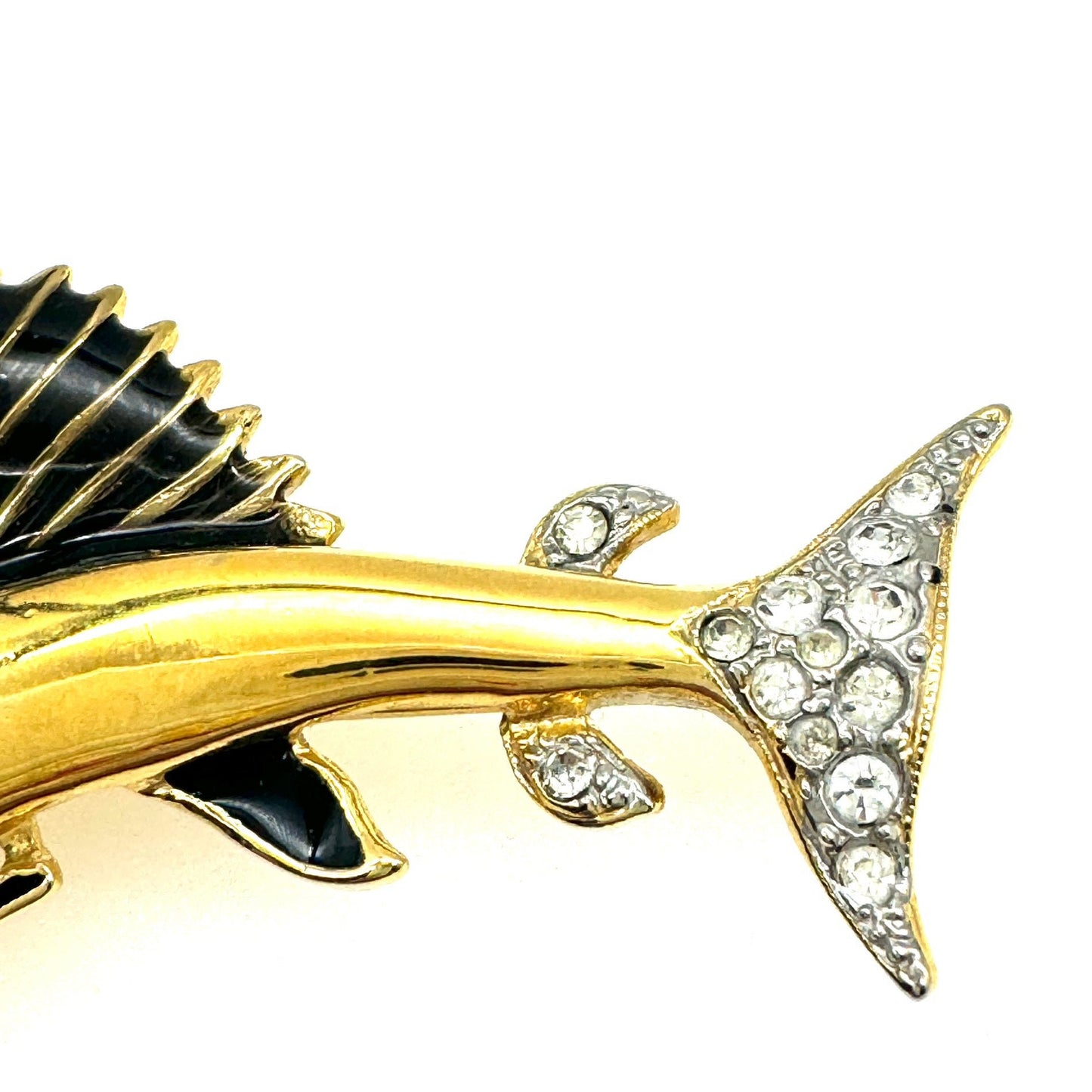 Vintage 1970's Enamel, Lacquer and Rhinestone Sailfish Brooch