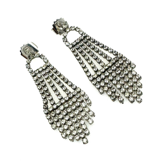 Clear Rhinestone Chandelier Pierced Earrings with Brand New 925 Silver Backs