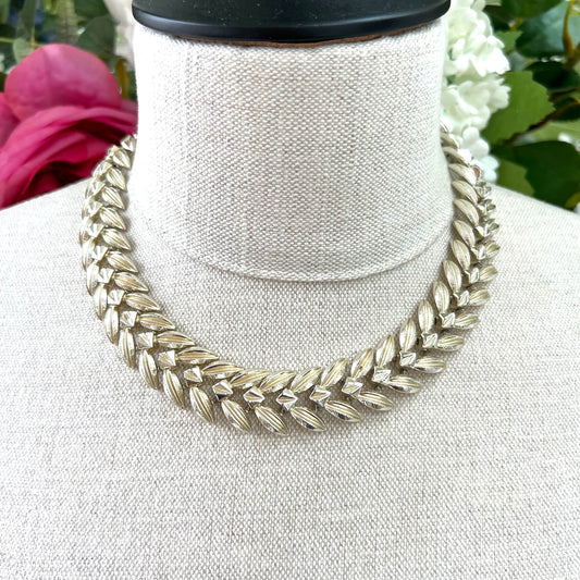 West Germany Signed Herringbone Chevron Link Necklace