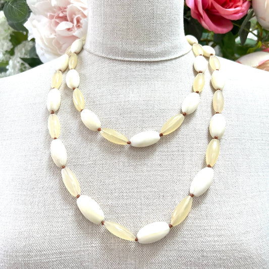 Monet Hand Knotted Ivory and Clear Bead Two Strand Necklace