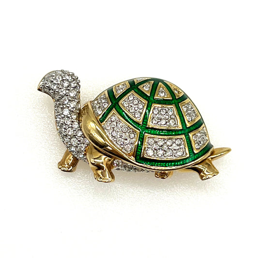 Broche tortue en cristal plaqué or 18 carats signée Swarovski