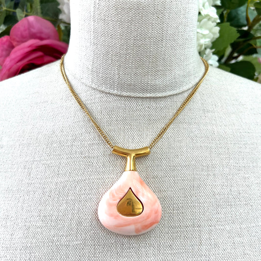 Trifari Coral Toned Lucite Pendant on a Chain