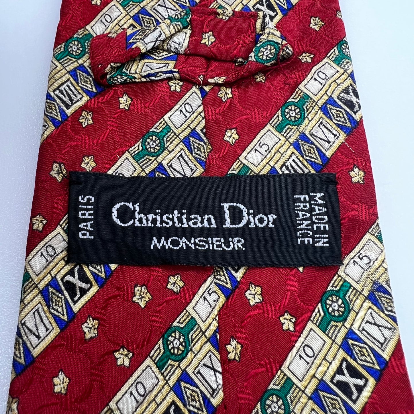 Cravate en soie pure Christian Dior Monsieur Roman Numerals des années 1980