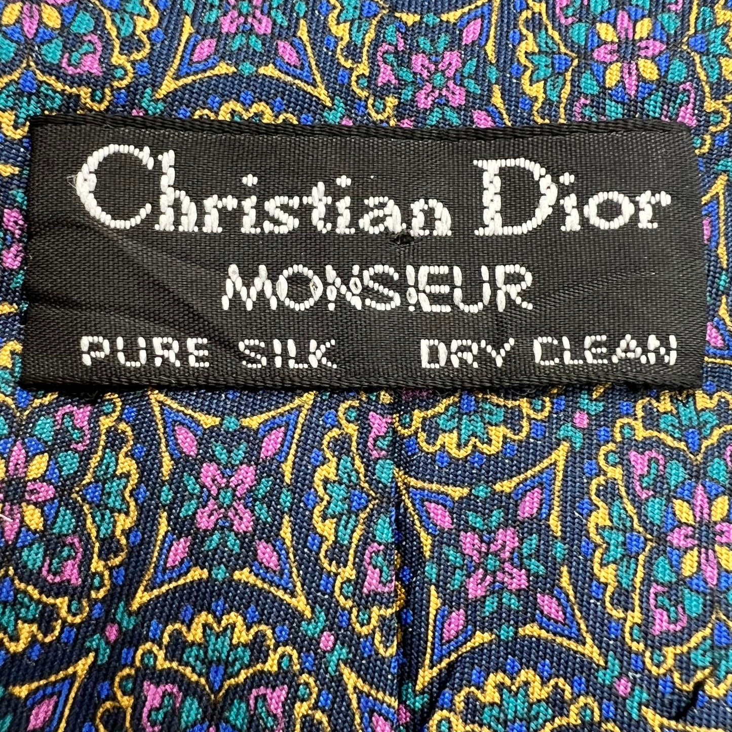 Cravate en soie pure Christian Dior Monsieur Blue Circle Motif des années 1980